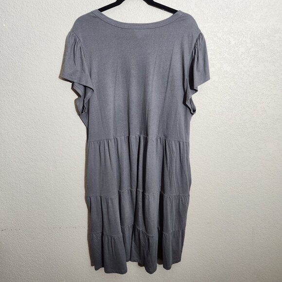Womens Gray Tiered Midi Dress XXL Time And Tru Casual Relaxed Fit Short Sleeve - Picture 3 of 10